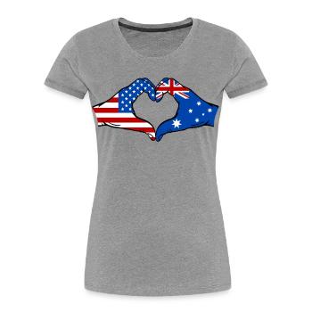 USA Australien Flagge Haende Herzform - Frauen Premium Bio T-Shirt - Grau meliert - Vorne - Mia (176cm)