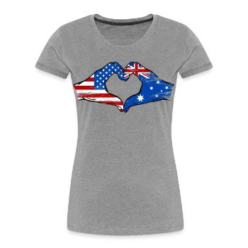 États-Unis Australie drapeau main forme coeur utilisé - T-shirt bio Premium Femme - gris chiné - Devant - Mia (176cm)