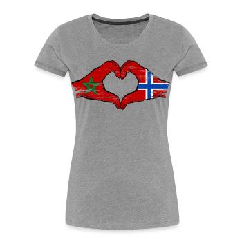 Maroc Norvège drapeau main coeur Utilisé - T-shirt bio Premium Femme - gris chiné - Devant - Mia (176cm)