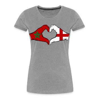 Marokko England Flagge Haende Herzform - Frauen Premium Bio T-Shirt - Grau meliert - Vorne - Mia (176cm)