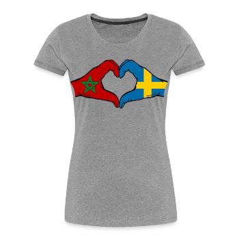 Marokko Schweden Flagge Haende Herzform - Frauen Premium Bio T-Shirt - Grau meliert - Vorne - Mia (176cm)