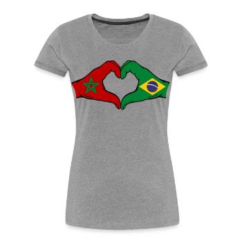 Maroc Brésil Drapeau Mains Coeur Forme - T-shirt bio Premium Femme - gris chiné - Devant - Mia (176cm)