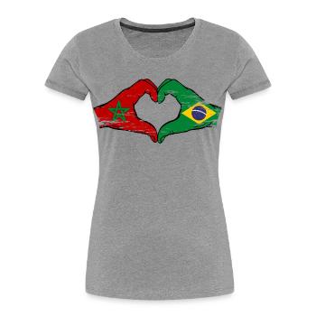 Marokko Brasilien Flagge Haende Herzform used - Frauen Premium Bio T-Shirt - Grau meliert - Vorne - Mia (176cm)