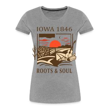 Cultivateur. Racines et âme - T-shirt bio Premium Femme - gris chiné - Devant - Mia (176cm)