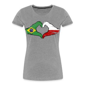 Brasilien Polen Flagge Haende Herzform used - Frauen Premium Bio T-Shirt - Grau meliert - Vorne - Mia (176cm)
