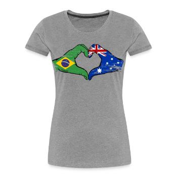 Brasilien Australien Hände Herzform used - Frauen Premium Bio T-Shirt - Grau meliert - Vorne - Mia (176cm)