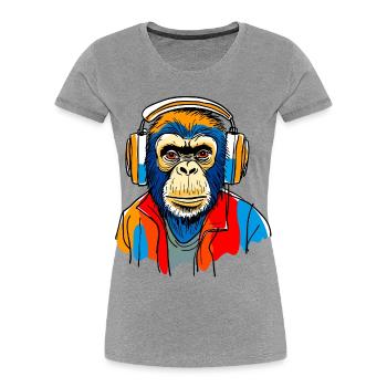 Monkey with headphones - Women's Premium Organic T-Shirt - heather grey - Front - Mia (176cm)