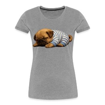 Niedlicher schlafender Welpe im Schlafanzug - Frauen Premium Bio T-Shirt - Grau meliert - Vorne - Mia (176cm)