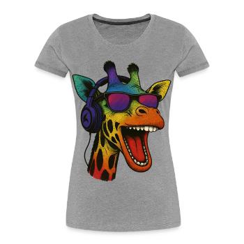 Girafe cool avec des lunettes de soleil et des écouteurs des années 90 - T-shirt bio Premium Femme - gris chiné - Devant - Mia (176cm)