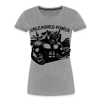 Nashorn Kraftsport Unleashed Power - Frauen Premium Bio T-Shirt - Grau meliert - Vorne - Mia (176cm)