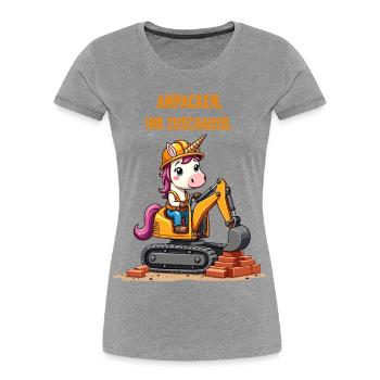Maître excavatrice licorne - T-shirt bio Premium Femme - gris chiné - Devant - Mia (176cm)