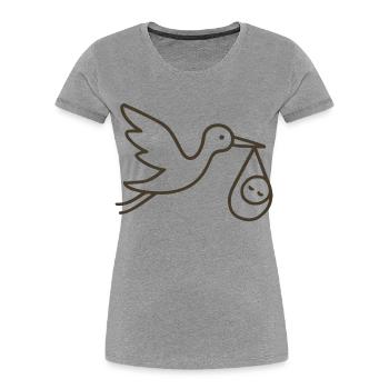 Cigogne avec bébé enfant - Arrivée minimale de bébé - T-shirt bio Premium Femme - gris chiné - Devant - Mia (176cm)