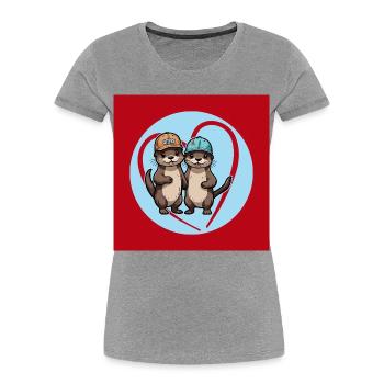 Deux loutres avec des casquettes de baseball, des copains et des amis - T-shirt bio Premium Femme - gris chiné - Devant - Mia (176cm)