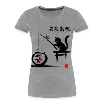 Minimalist Leaf Pattern on Bold Background - Women's Premium Organic T-Shirt - heather grey - Front - Mia (176cm)