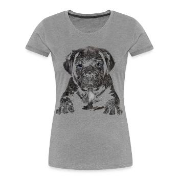 Chiot - T-shirt bio Premium Femme - gris chiné - Devant - Mia (176cm)