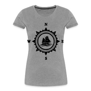 Das schwarze Boot und der Kompass - Frauen Premium Bio T-Shirt - Grau meliert - Vorne - Mia (176cm)