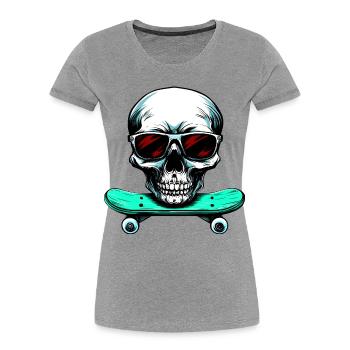 Totenköpfe Skater / Skateboarder Totenkopf - Frauen Premium Bio T-Shirt - Grau meliert - Vorne - Mia (176cm)