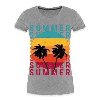 Sommerlicher Sonnenuntergang mit Palmen - Frauen Premium Bio T-Shirt - Grau meliert - Vorne - Mia (176cm)