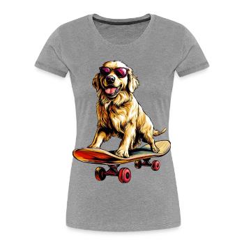 Skateboard Golden Retriever - Frauen Premium Bio T-Shirt - Grau meliert - Vorne - Mia (176cm)