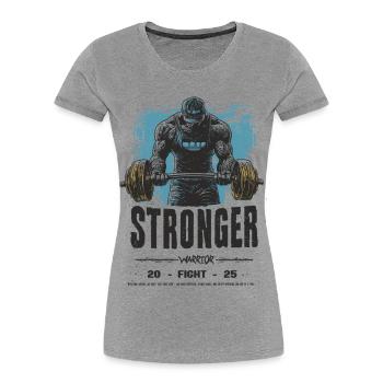 Plus fort - T-shirt bio Premium Femme - gris chiné - Devant - Mia (176cm)