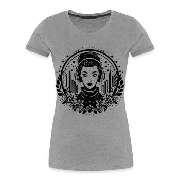 Urban Skyline Shirt – Woman with Headphones - Women's Premium Organic T-Shirt - heather grey - Front - Mia (176cm)