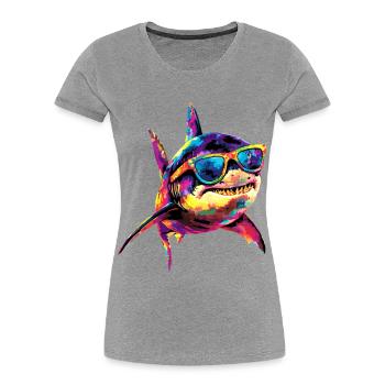 Hai Haifisch Tigerhai Taucher Süße Haie Weißer Hai - Frauen Premium Bio T-Shirt - Grau meliert - Vorne - Mia (176cm)