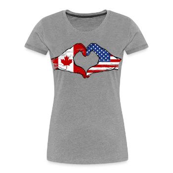 Canada USA flag heart shape used - Women's Premium Organic T-Shirt - heather grey - Front - Mia (176cm)