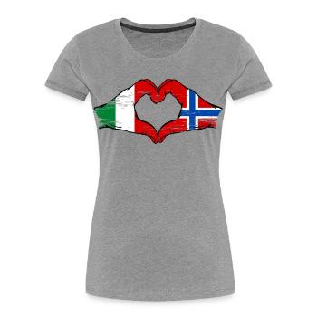 Drapeau de l'Italie et de la Norvège en forme de cœur - T-shirt bio Premium Femme - gris chiné - Devant - Mia (176cm)