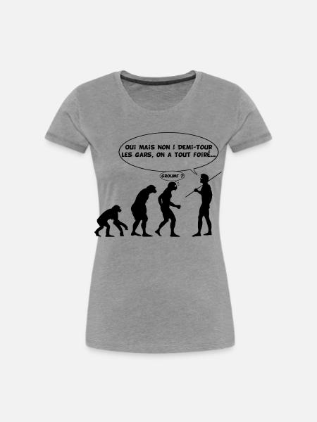 Evolutionsfehler (schwarz) - Frauen Premium Bio T-Shirt - Grau meliert