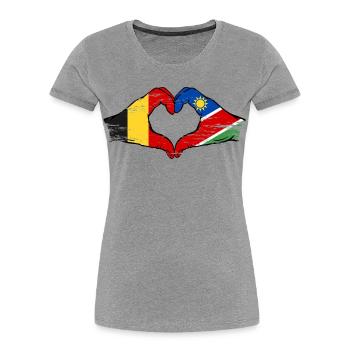 Belgien Namibia Flagge Hände Herzform used - Frauen Premium Bio T-Shirt - Grau meliert - Vorne - Mia (176cm)