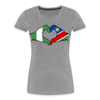 Drapeau du Nigéria et de la Namibie, mains en forme de cœur - T-shirt bio Premium Femme - gris chiné - Devant - Mia (176cm)