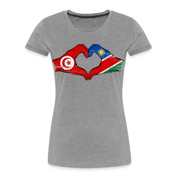 Tunisia Namibia Flag Hands Heart Shape Used - Women's Premium Organic T-Shirt - heather grey - Front - Mia (176cm)
