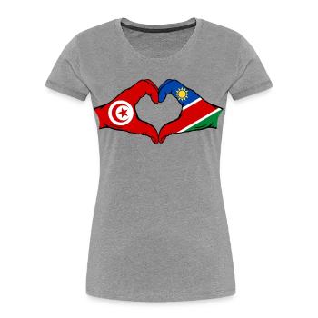 Drapeau Tunisie Namibie Mains Forme de cœur Utilisé - T-shirt bio Premium Femme - gris chiné - Devant - Mia (176cm)