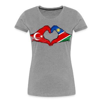 Drapeau de la Turquie et de la Namibie, forme de cœur, utilisé - T-shirt bio Premium Femme - gris chiné - Devant - Mia (176cm)