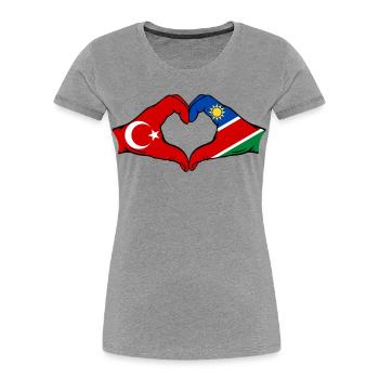 Türkiye Namibia flag hands heart shape - Women's Premium Organic T-Shirt - heather grey - Front - Mia (176cm)