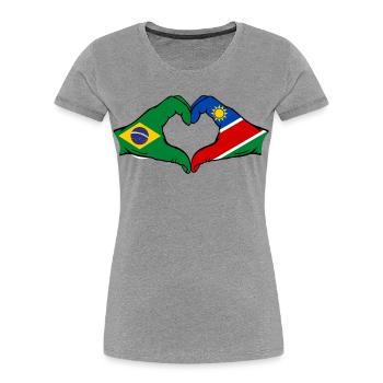 Brésil Palestine Drapeau Mains Coeur Forme - T-shirt bio Premium Femme - gris chiné - Devant - Mia (176cm)