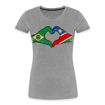 Brésil Namibie drapeau mains forme coeur - T-shirt bio Premium Femme - gris chiné - Devant - Mia (176cm)