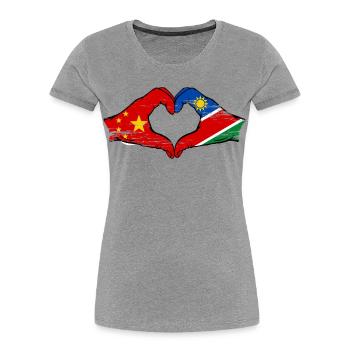 China Namibia Flag Hands Heart Shape - Women's Premium Organic T-Shirt - heather grey - Front - Mia (176cm)