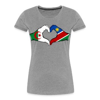 Drapeau de l'Algérie et de la Namibie, mains en forme de cœur - T-shirt bio Premium Femme - gris chiné - Devant - Mia (176cm)