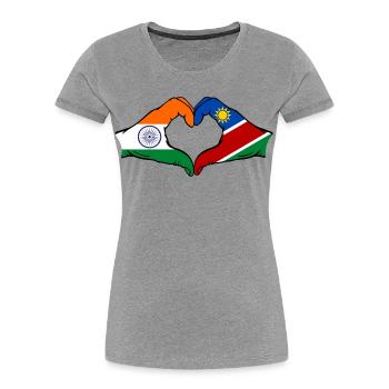 Drapeau de l'Inde et de la Namibie en forme de cœur - T-shirt bio Premium Femme - gris chiné - Devant - Mia (176cm)
