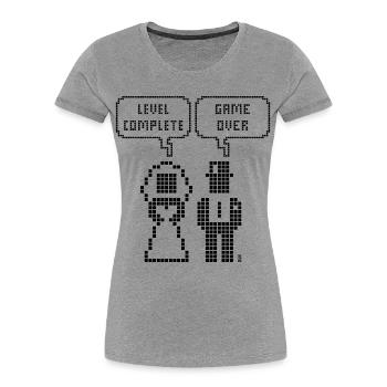 Niveau terminé – Game Over (Wedding Enterrement de vie de garçon Pixel B) - T-shirt bio Premium Femme - gris chiné - Devant - Mia (176cm)