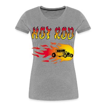Voiture en Flamme Vintage Racer - T-shirt bio Premium Femme - gris chiné - Devant - Mia (176cm)