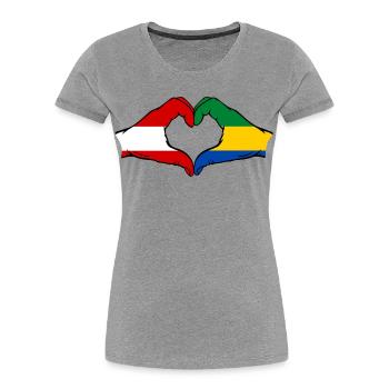 Drapeau de l'Autriche et du Gabon, mains en forme de cœur utilisées - T-shirt bio Premium Femme - gris chiné - Devant - Mia (176cm)