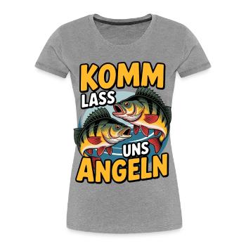 Lass uns Angeln Fischemotiv für Angler - Frauen Premium Bio T-Shirt - Grau meliert - Vorne - Mia (176cm)