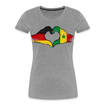 Drapeau de l'Allemagne et du Sénégal, forme de cœur, utilisé - T-shirt bio Premium Femme - gris chiné - Devant - Mia (176cm)