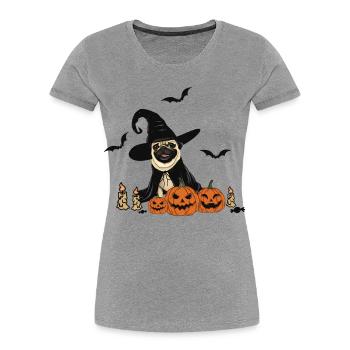 Halloween pour chiens - T-shirt bio Premium Femme - gris chiné - Devant - Mia (176cm)