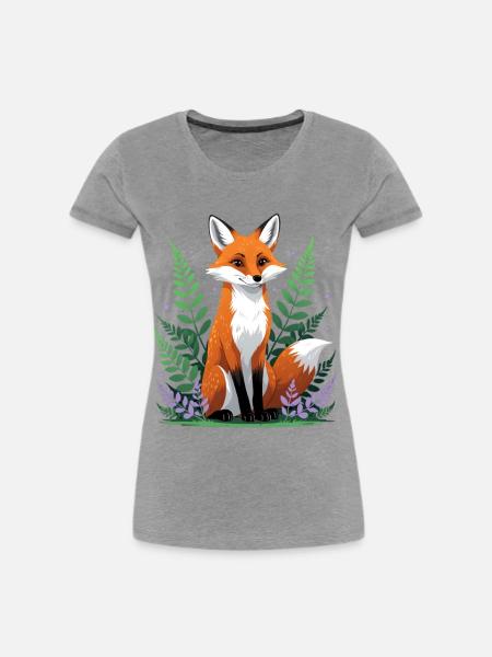 Wald-Fuchs mit Blumen und Blättern - Frauen Premium Bio T-Shirt - Grau meliert