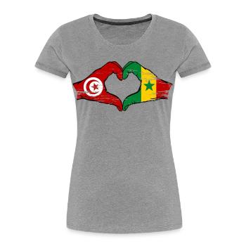 Tunisia Senegal flag hands heart shape used - Women's Premium Organic T-Shirt - heather grey - Front - Mia (176cm)