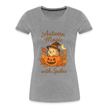 Autumn magic with spines – Sweet hedgehog in a pumpkin - Women's Premium Organic T-Shirt - heather grey - Front - Mia (176cm)