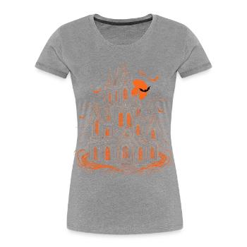 Spukhaus Fledermäuse Halloween Vollmond - Frauen Premium Bio T-Shirt - Grau meliert - Vorne - Mia (176cm)